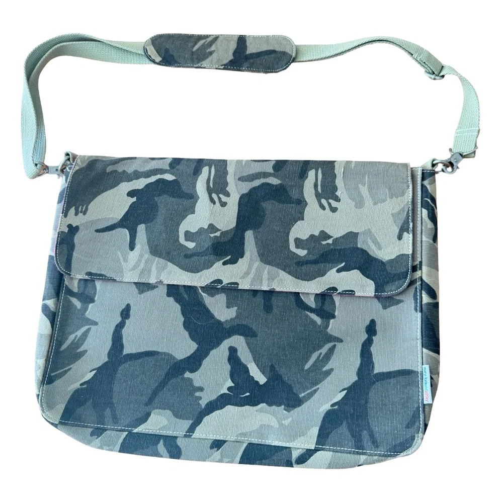 Mary Kate and Ashley Green Camo Laptop Bag Pink Lined
